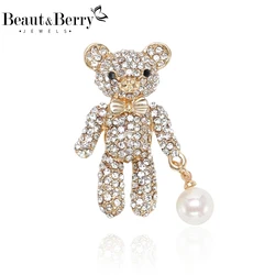 Beaut&Berry Cute Rhinestone Bear Brooches for Women Unisex Animal Pins Friends Party Gifts Banquet Jewellery Accessories