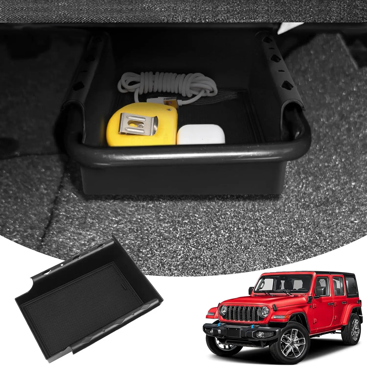 

The front seat under-seat storage box is suitable for the hidden seat storage tray accessories of Jeep Wrangler JL/JLU 2018-2025