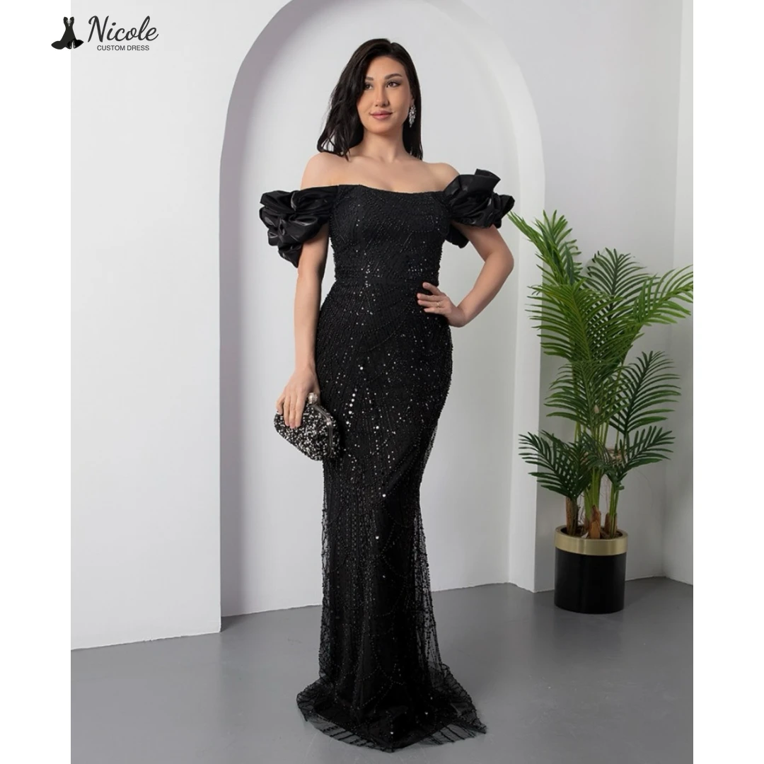 

Nicole Evening Dresses Wedding Party Dress Custom Made Formal Dresses for Special Occasions Black Fishtail Skirt Candle Prom