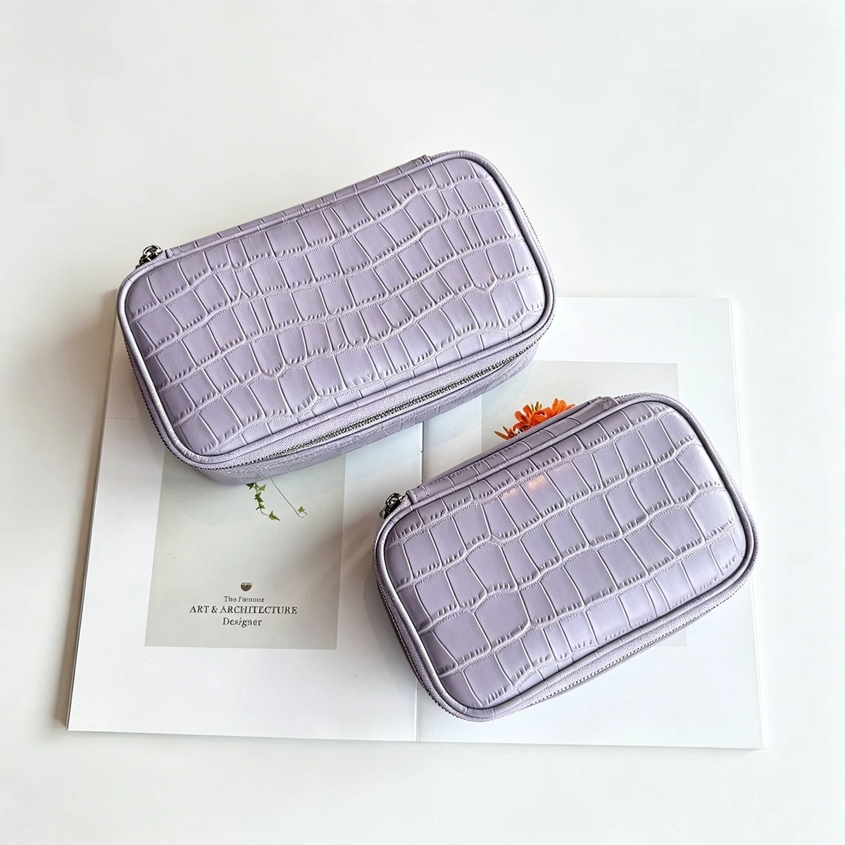 Luxuriöse Echtleder-Kosmetiktasche mit Krokodilprägung, Große Kapazität, Tragbare Toilettenartikel-Organizer-Handtasche für Damen – Detail 6