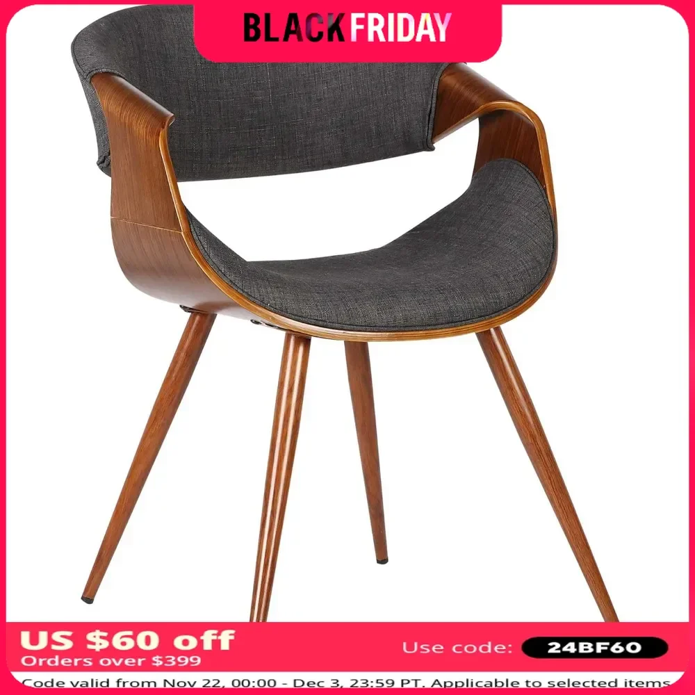 The Butterfly Dining Chair Features Convenient Armrests, Charcoal Fabric and Walnut Veneer, 22D X 21W X 29H In