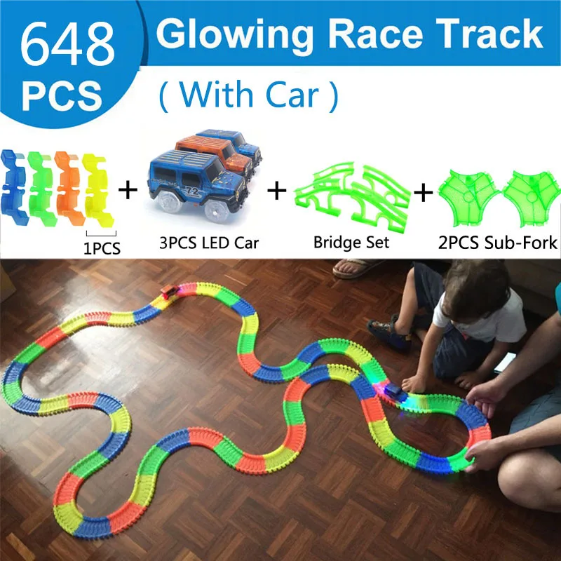 88-648Pcs/Set DIY Assembly Electric Race Track Magic Rail Car Toys Flexible Flash Dark Glowing Racing Track for Children Gifts