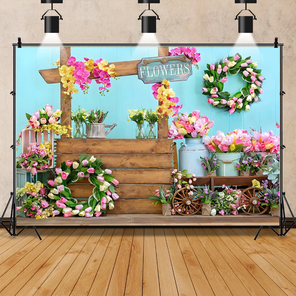 Pink Spring Easter Flowers Wedding Anniversary Photography Backdrop Party Decor Tent Baby Birthday Party Photo Background