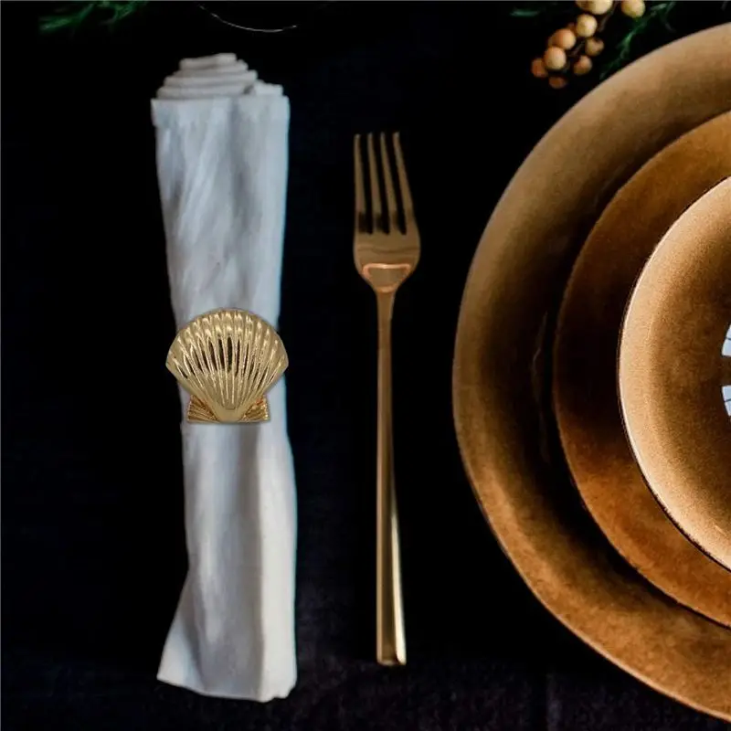 FLYY-15X Serviettenringe aus Metall mit Muschelmotiv für Hochzeiten, Empfänge, Abendessen, Familientreffen, Tischdekoration – Detail 5