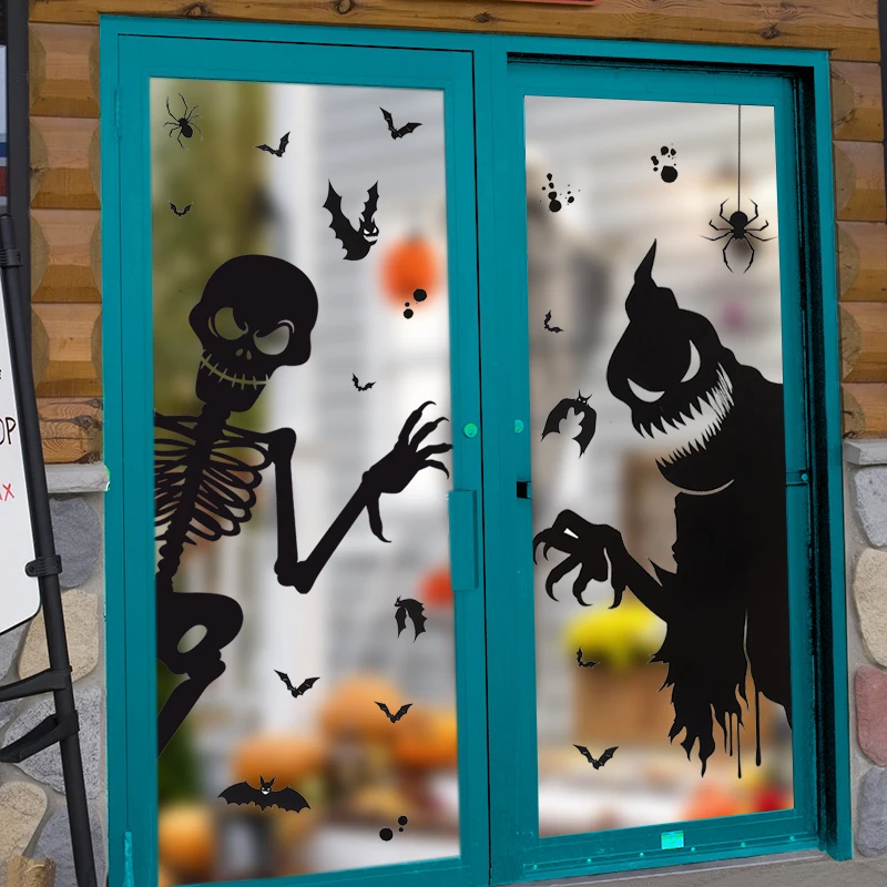 Halloween Window Decoration Horror Grim Ghost Skeleton Party Home Haunted Houses Bar Window Wall Decal Scrapbook Sticker25*35cm