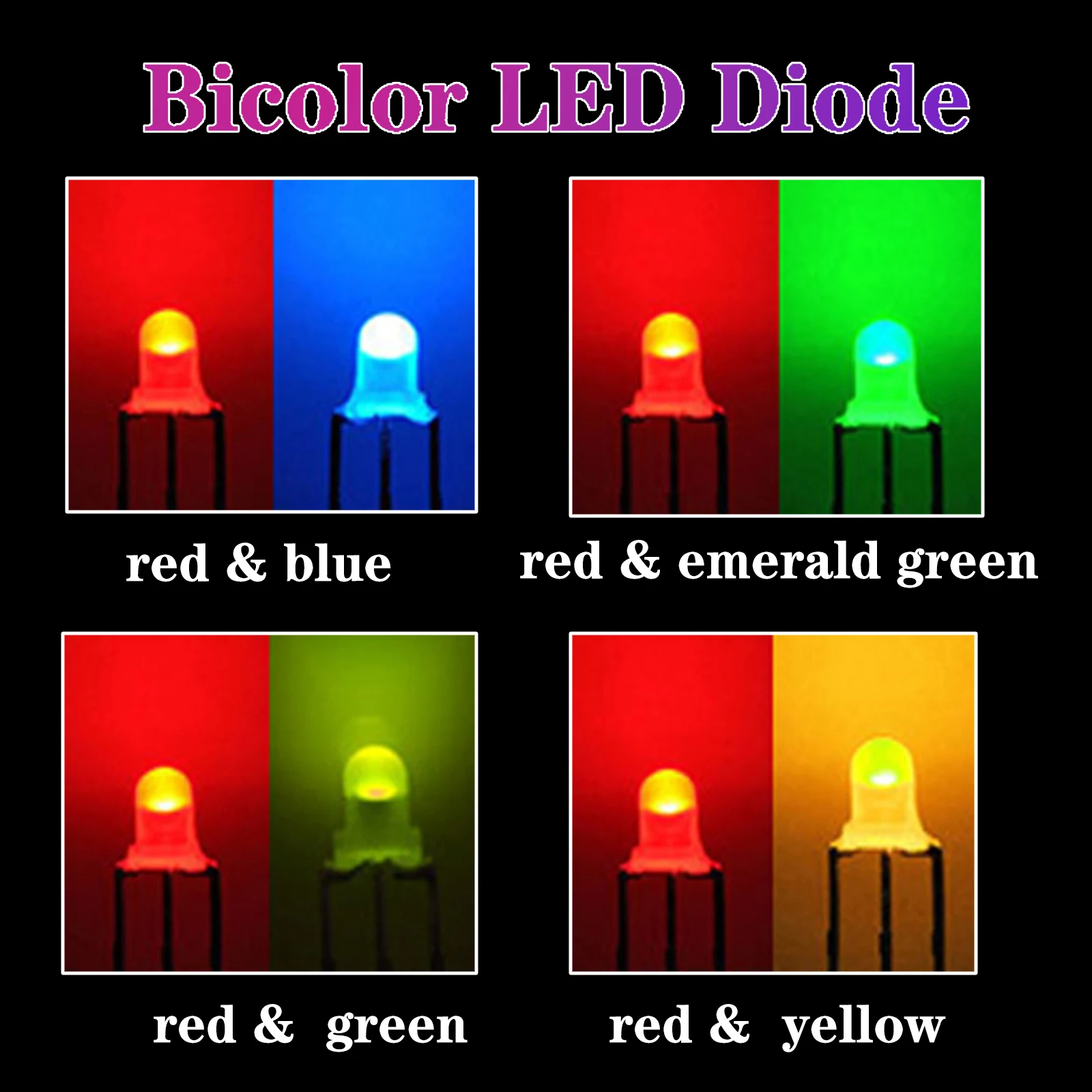 100pcs 3mm Bicolor Led Diode Emitting Light F3 Round Diffused Dual Color Fog Lamp Common Anode/Cathode Red Yellow Blue Green