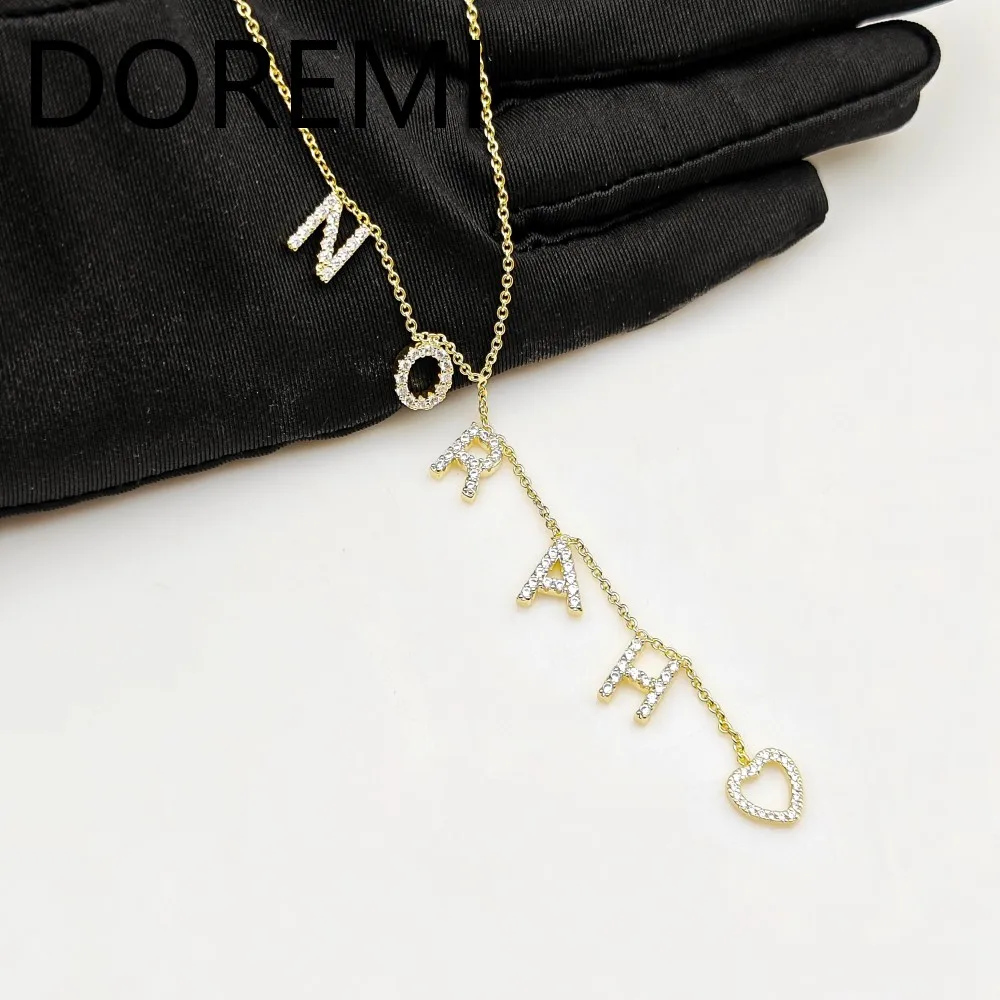 DOREMI Slant Letter Thin Chain Initial Necklaces Colorful Cz Personalized 9mm Crystal Letters Necklace for Women