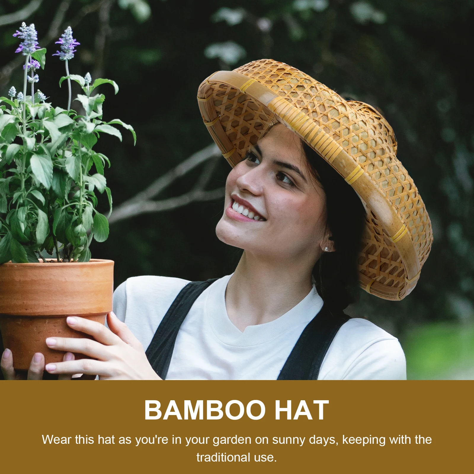 

1pc Bamboo Weaving Sun Hat Lightweight Uv Rain Proof Farmer Fishing Hat For Outdoor Beach Garden Party Decor