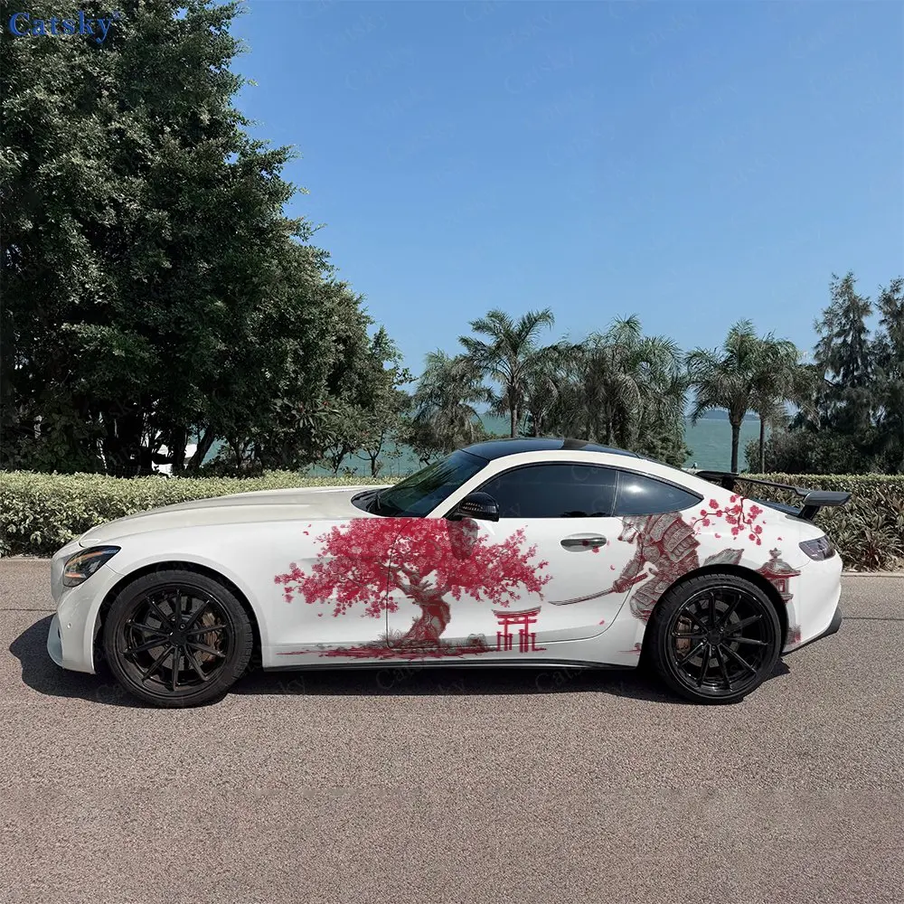 

Samurai White Wolf Car Side Wraps, Self-Adhesive PVC Waterproof & Scratch-Resistant Stickers, Car Accessory Gift