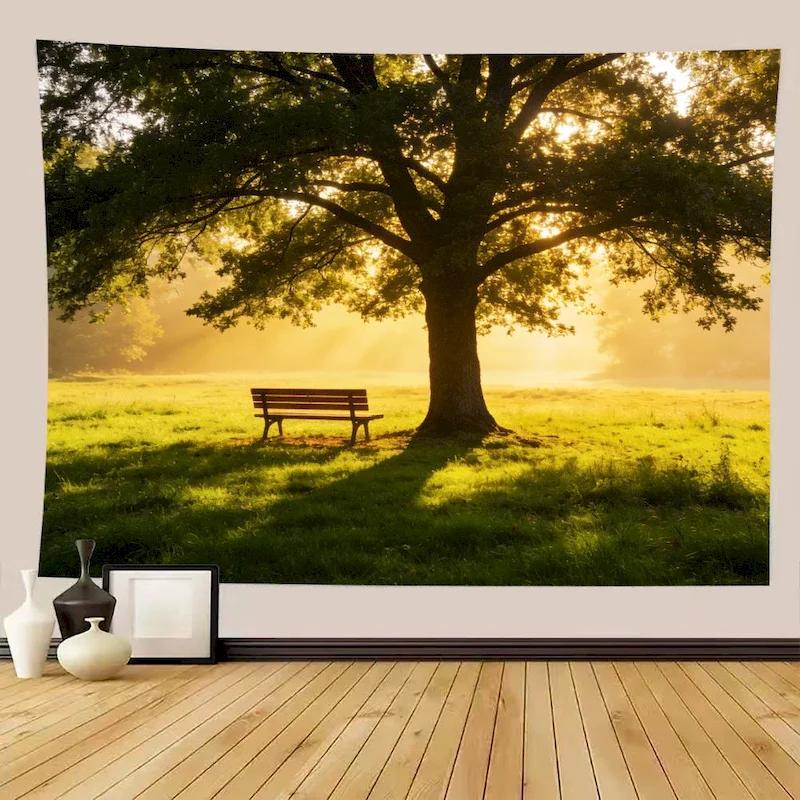 VIKAMA Forest Lake Landscape Tapestry Natural Scenery Wall Hanging Outdoor Aesthetic Background Cloth Home Decoration