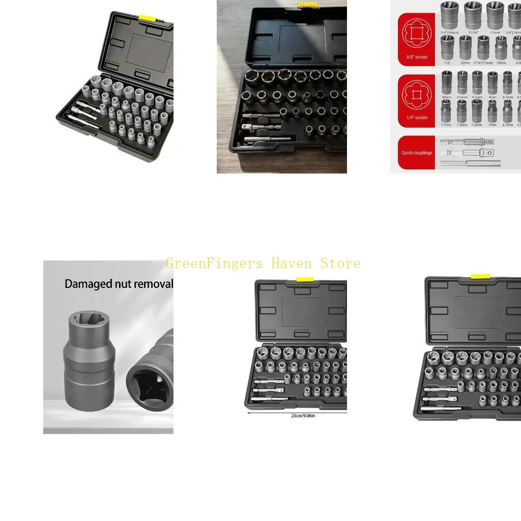 

F68D Steel Nut Extractors Set For Stuck Corroded Bolts 150Lb Torques Capacity Nonslip Grooves Design 29 Piece