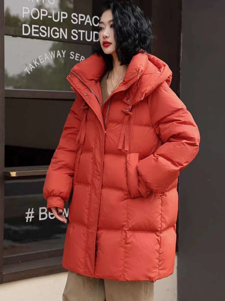 Women\'s Mid-length Winter Coat, Female Puffer Jackets, Windproof, Thick, Warm, Casual, Commuter Parka Coats Down Korean Fashion