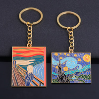 Trendy Oil Painting Keychain Van Gogh The Starry Night Decoration Metal Work of Art Pendant Keyring Jewelry Accessories Gifts
