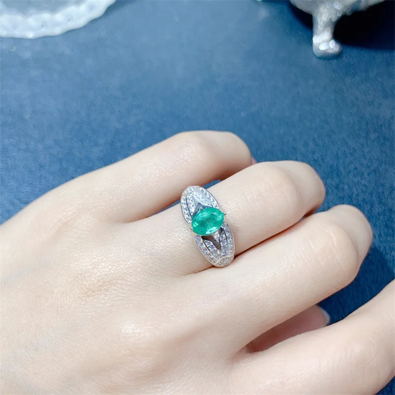 

YULEM Rings 925 Silver Jewelry for Women Oval Natural emerald 5x7mm Gemstone Finger Ring Wedding Promise Party Gift Accessories