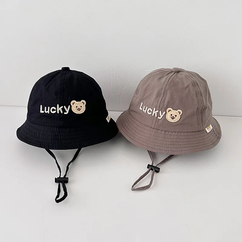 

Милая детская панама с мультяшным медведем, летняя уличная панама для мальчиков и девочек, однотонная шапка-ведро для младенцев и малышей