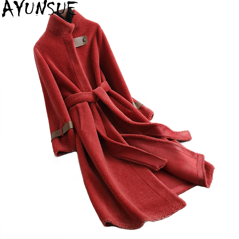 معاطف صوف طبيعي 100% من AYUNSUE للنساء ملابس متوسطة الطول سترة أنيقة شتوية جديدة في ملابس خارجية موضة 2025 Abrigo Mujer
