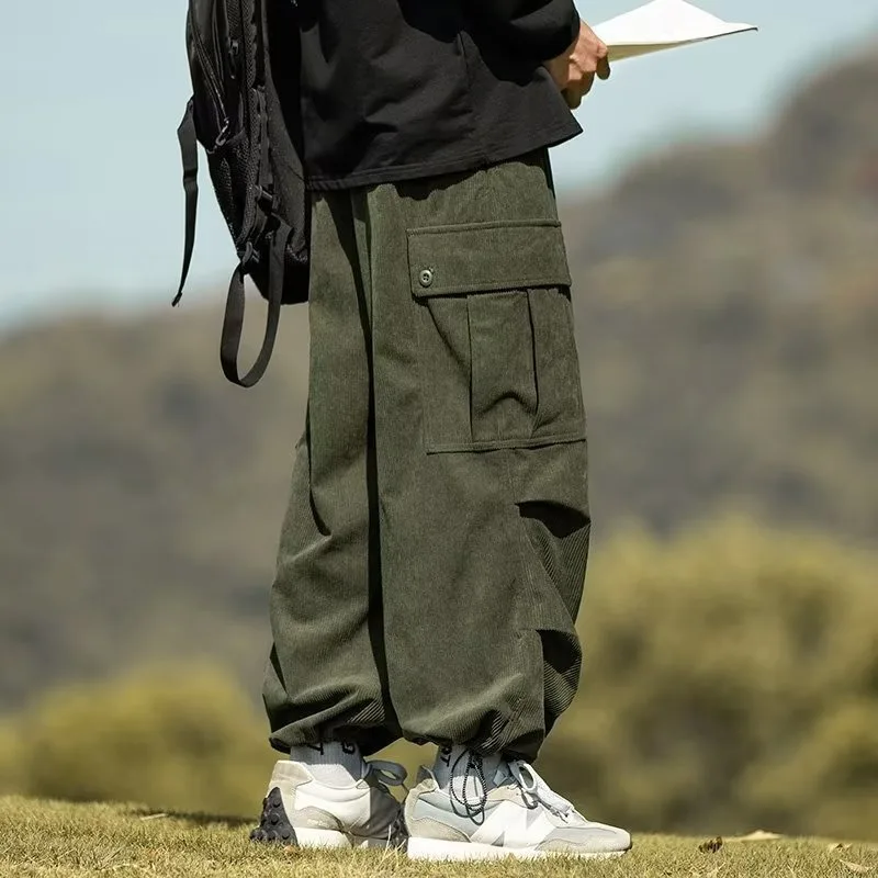 KIDWHXR Herbst-Winter Herrenhose mit geradem Bein, dick gefüttert, warme Cargo-Hose für Männer, locker geschnitten, mit Taschen und Kordelzug, lässige Outdoor-Hose für Herren. – Detail 3
