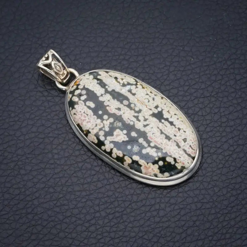 StarGems Natural Ocean Jasper Handmade 925 Sterling Silver Pendant 2 1/4