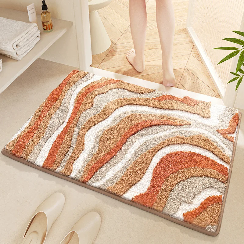 Non-slip Carpets Absorbent Flock Bathroom Bath For Toilet Shower Doorway Foot Mat Embossed Floor Rug Home Decoration