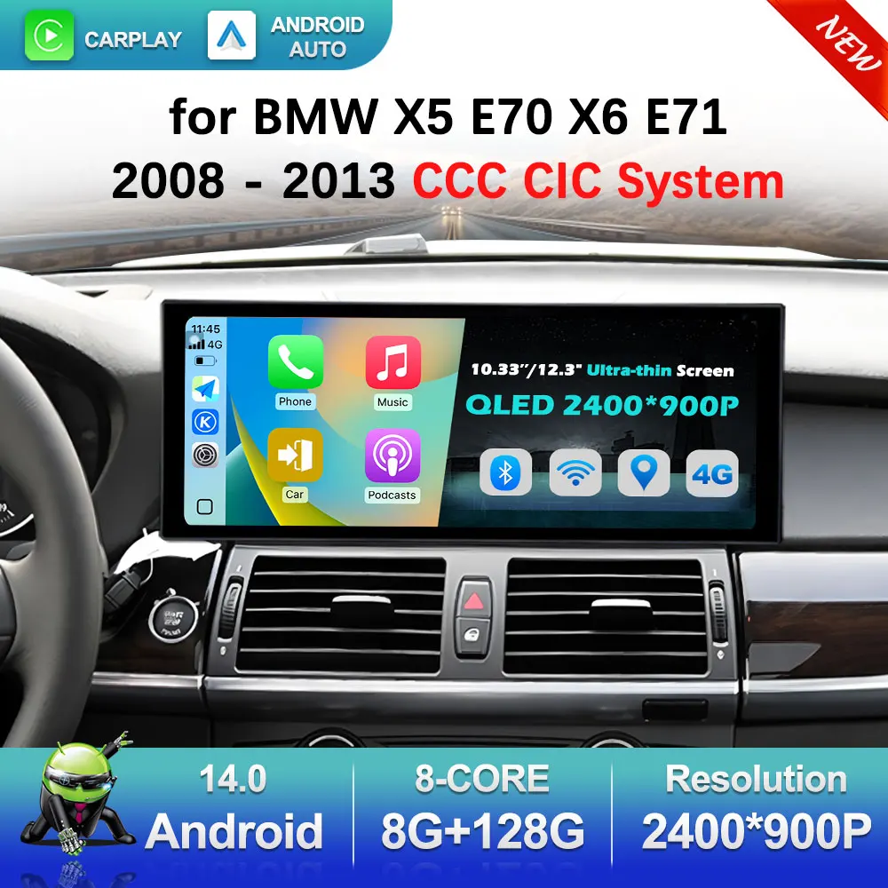 

for BMW X5 E70 X6 E71 2008 - 2013 CCC CIC System Carplay Android Intelligent System Car Radio Multimedia Player GPS Navi BT WiFi