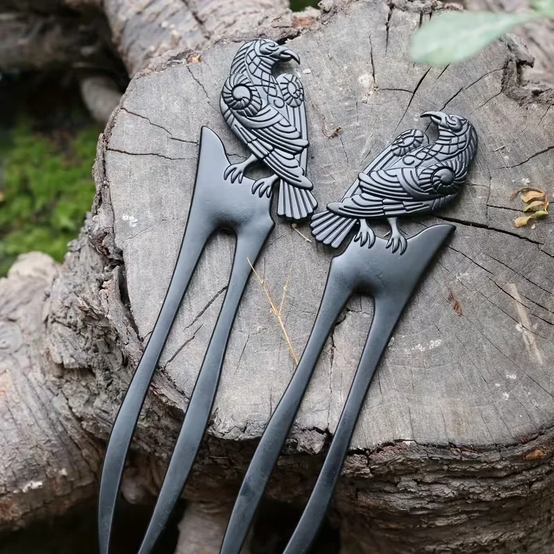 1 vintage hairpin (with Viking Raven decoration) hairpin, punk-style headpiece, a festive gift, hair accessory item view 5