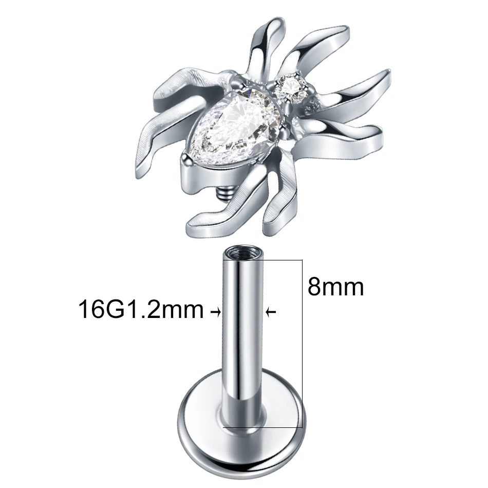 1/5PCS Titanium Spider EAR Studs PIERC CZ Paved Top Threaded Labret Tragus Earring Cartilage Helix Daith Stud Piercings Jewelry
