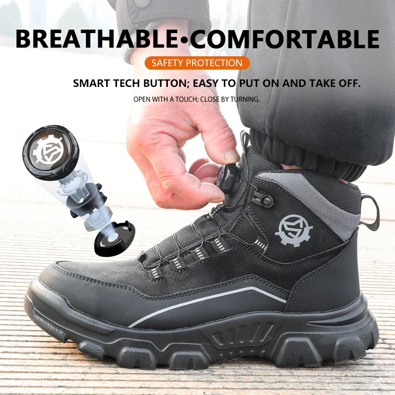 

Многофункциональные, унисекс, высокие защитные ботинки с кнопочным механизмом, защитная обувь, рабочая обувь, обувь для защиты труда, износостойкая.