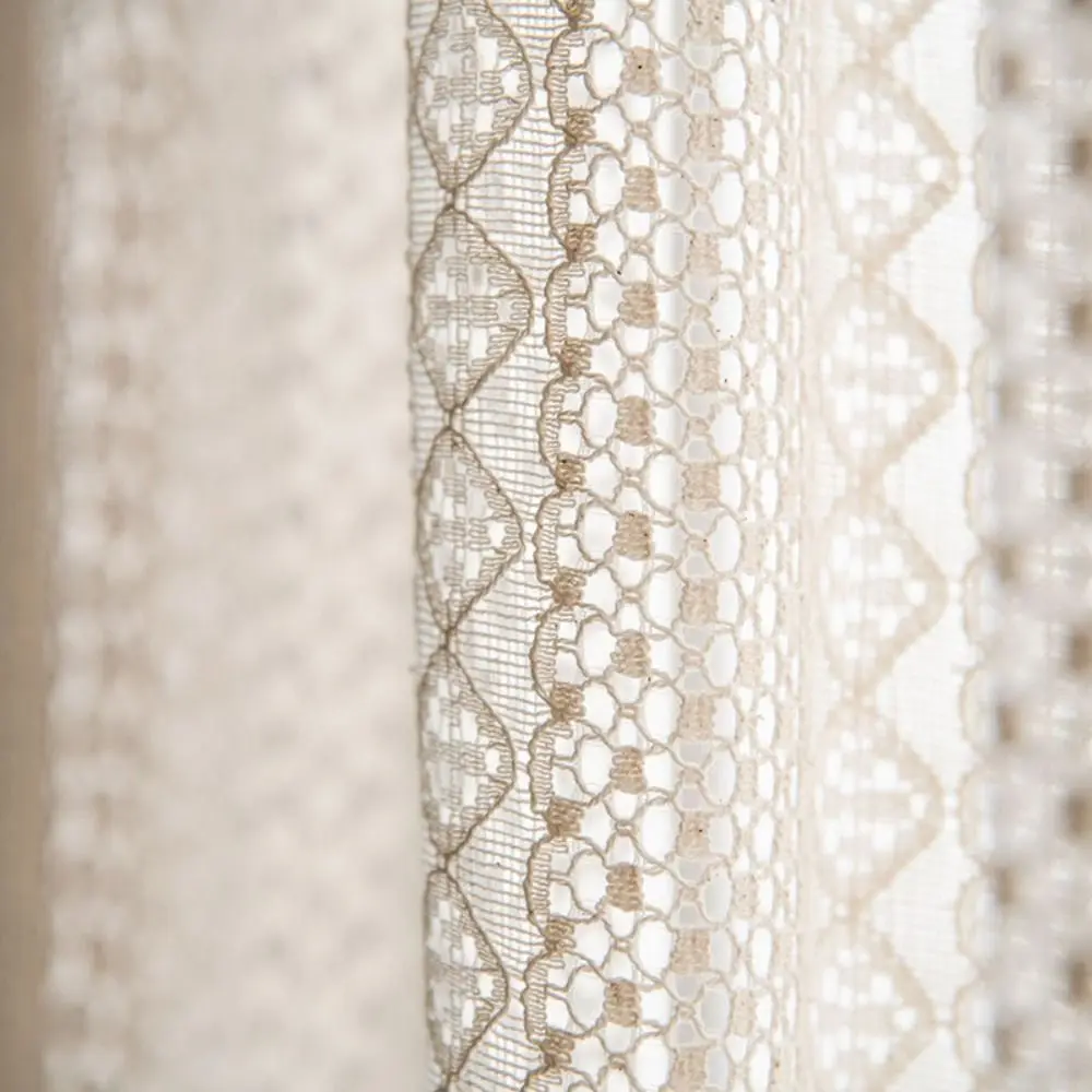 Window Treatment Translucent Crochet Curtain Beige Multi Size Cotton Curtain Hollow Tassels Hollow Curtain Bedroom