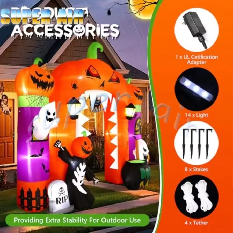 Made in China 3mH giant inflatable Hallooween pumpkin arch with ghost for outdoor Hallooween party decoration