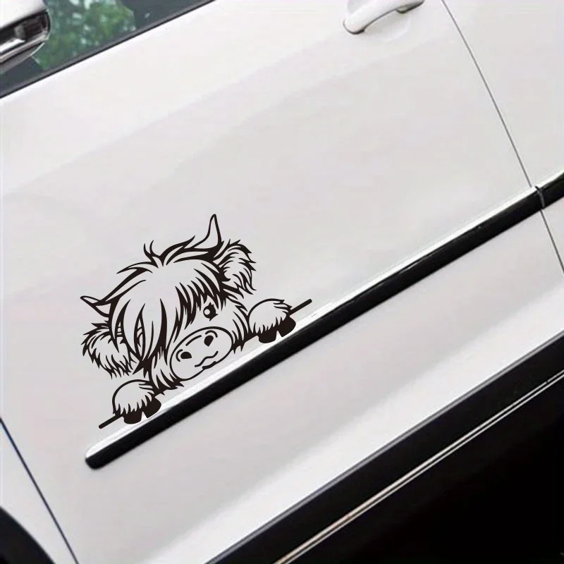 Playful Highland Cow Sticker 1PC Cute Animal Vinyl Decal Styling Decor For Car Window Mug Locker Guitar Case Accessories