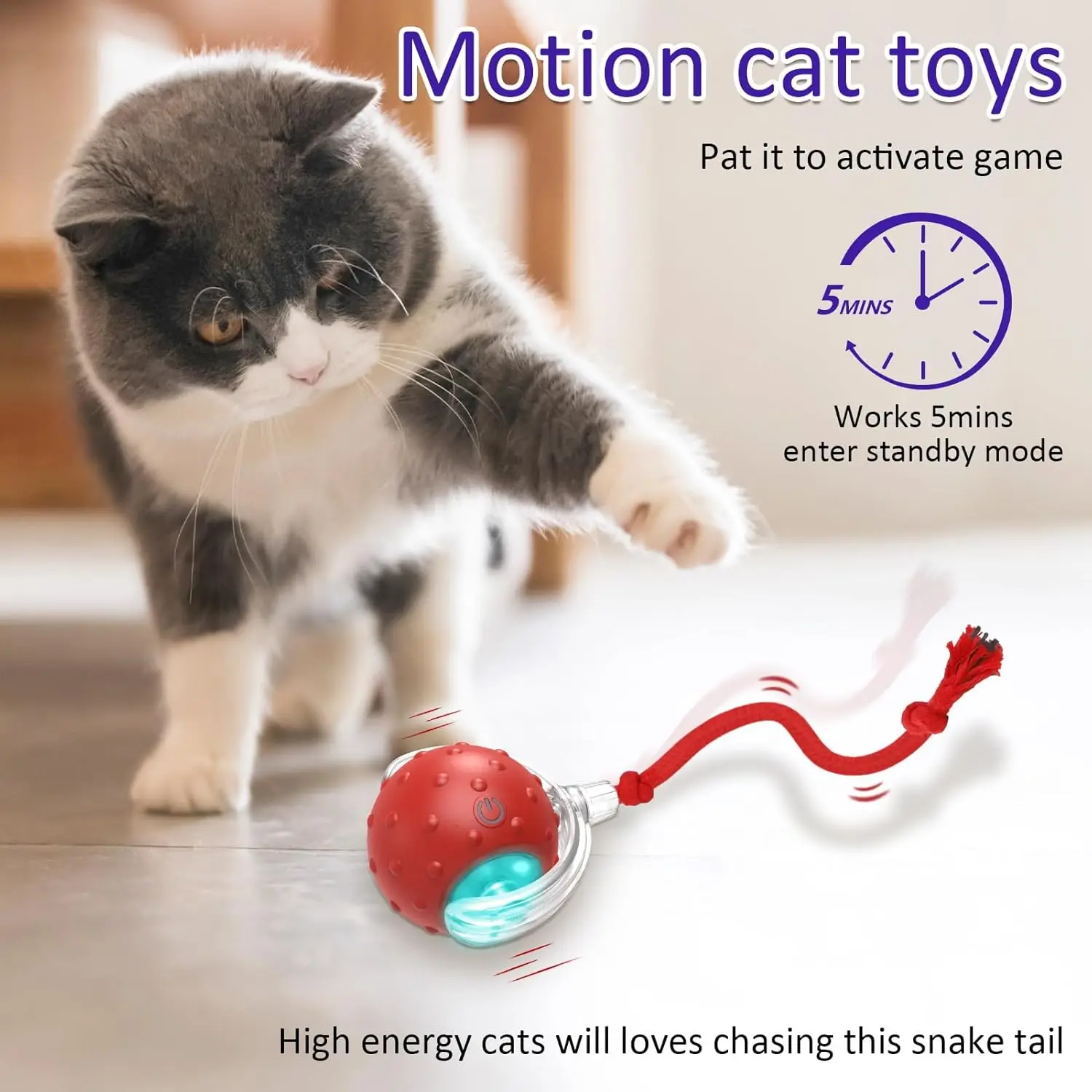 Interactive USB Rechargeable Automatic Rolling Cat Toy with Chirp Sound & LED Light, High-Speed Motion Pet Ball for Indoor/Outdo