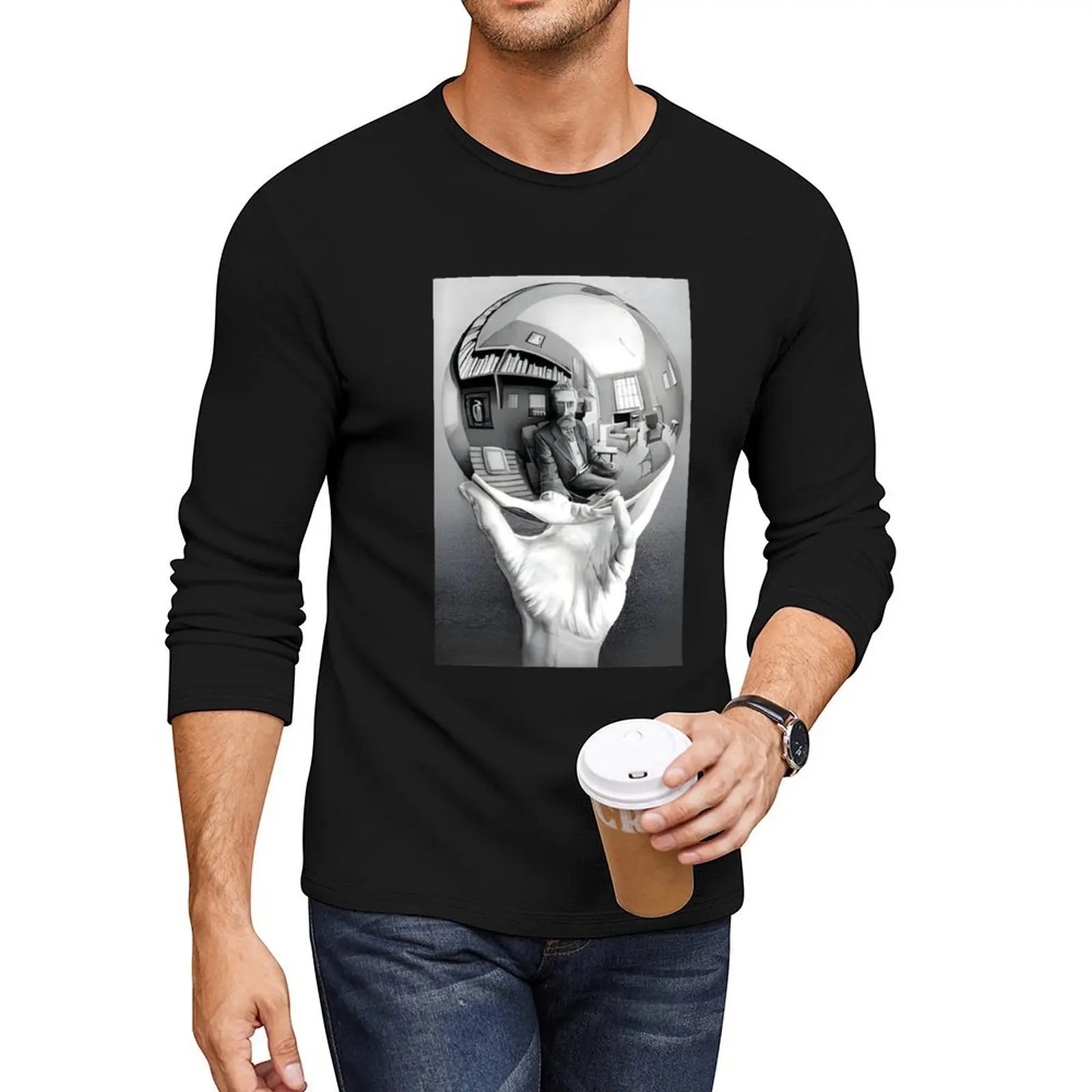 M.C. Escher - Hand with Reflecting Sphere Long T-Shirt plain t-shirt funny t shirt mens funny t shirts