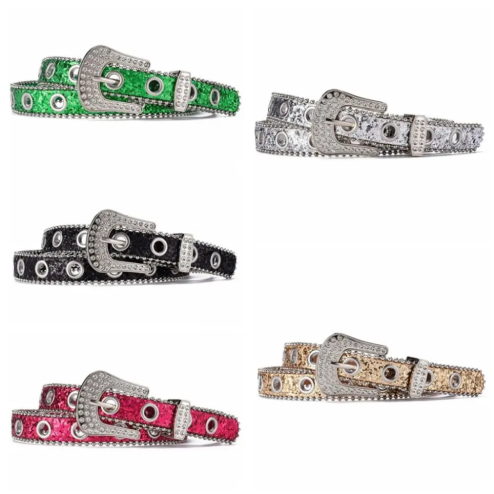 

Punk Crystal PU Leather Belt Wide Side Metal Buckle Rhinestone Waist Belt Dress Decor Trouser Decor Y2k Jeans Decoration Outdoor