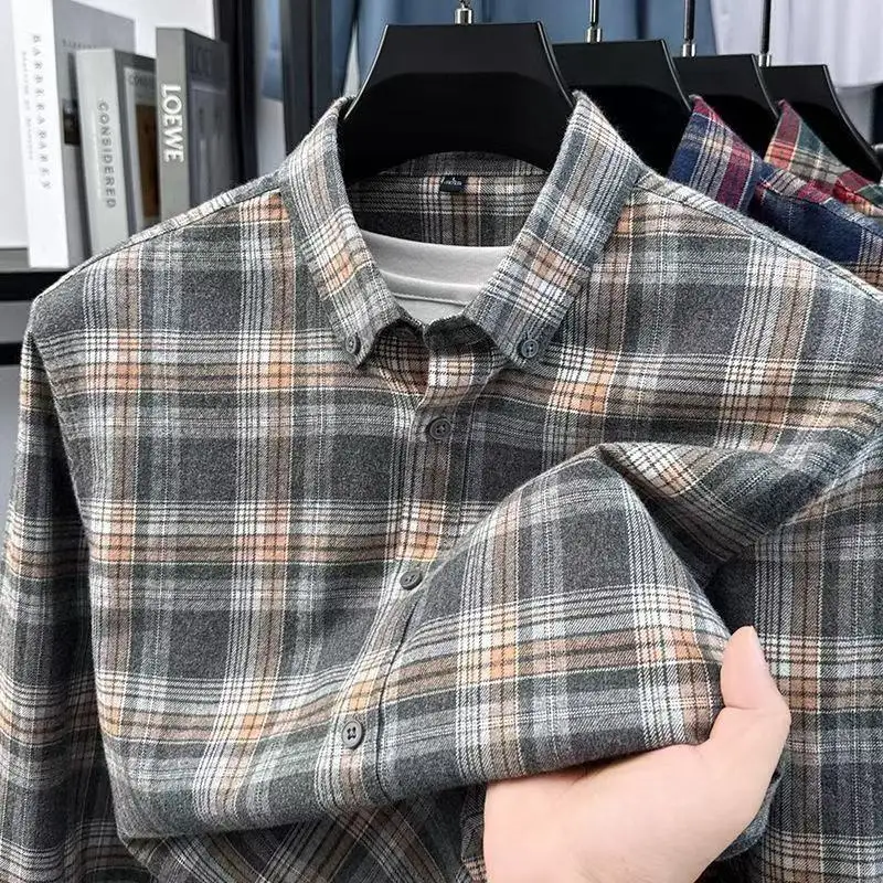 Plus Large Size 7XL 6XL Men's Flannel Plaid Shirts Long Sleeve Causal Autumn Thick Check Buttoned Fashion Streetwear Man Clothes