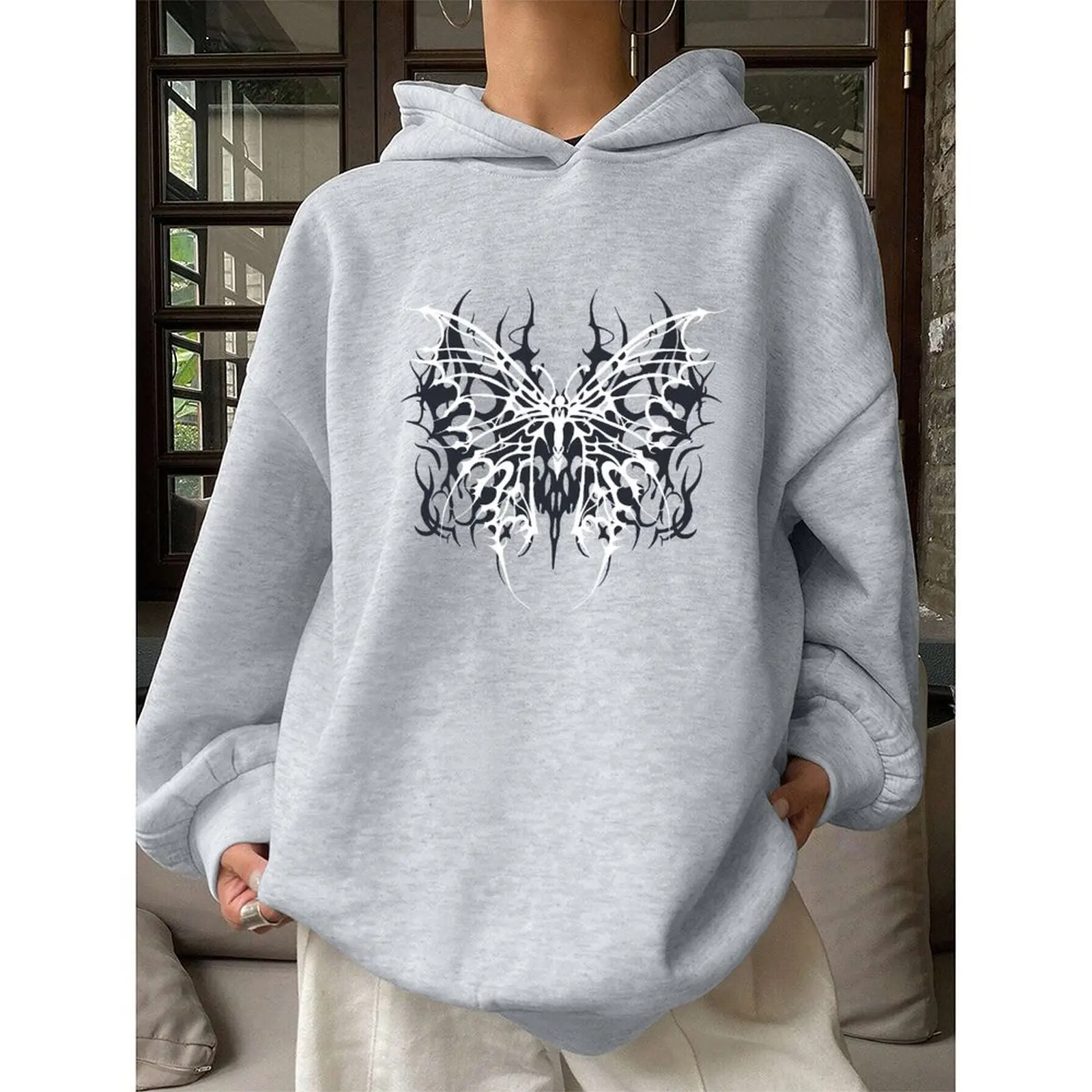 

Women's Sweater Hoodies Sweatshirts Velvet Winter Casual Spray-painted Print Colorful Long Sleeve Pullovers Autumn Woman Clothes
