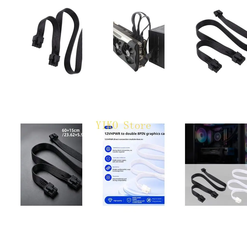 K32C Premium 12VHPWR To 2X 8Pin GPU Power Cable Flat Design Durability PVC Cord