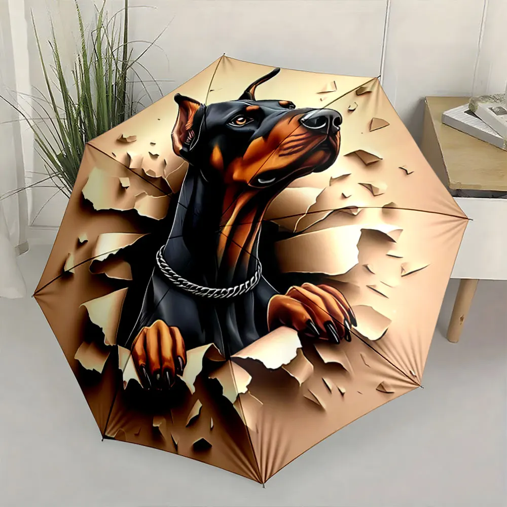 Breaking Through Doberman Design Umbrella Compact Fashion Folding Umbrella for Daily Use, Christmas Gift