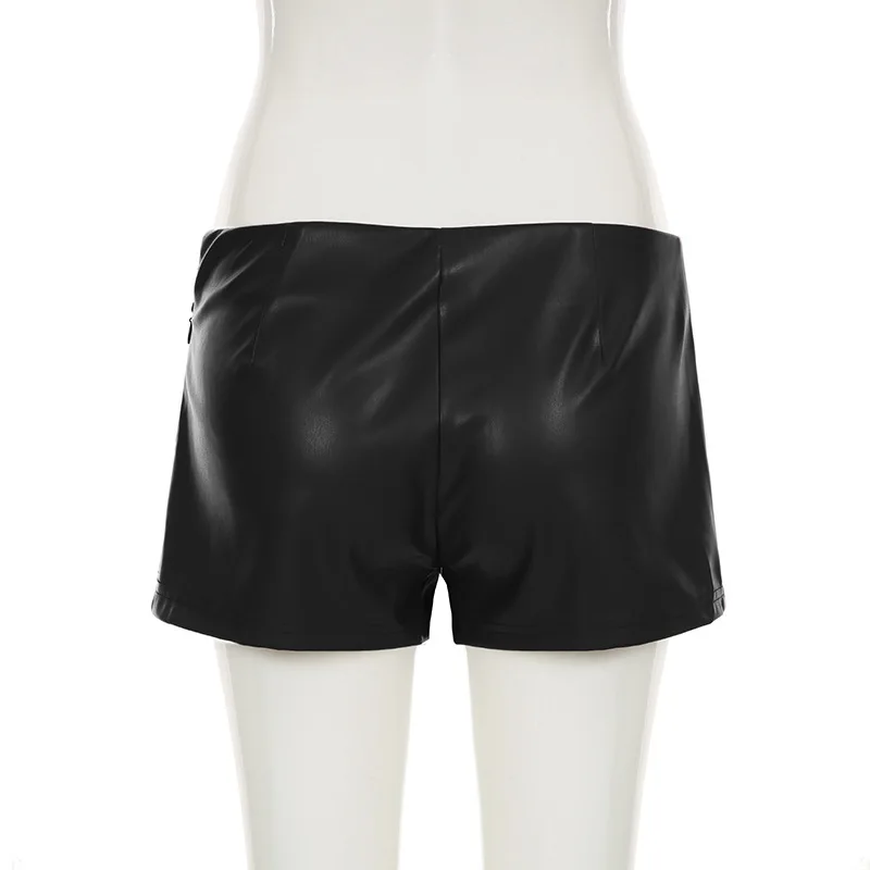 2025 Autumn New Fashion Solid Color PU Leather High Waist Slim-fit Micro-elastic Super Shorts Women