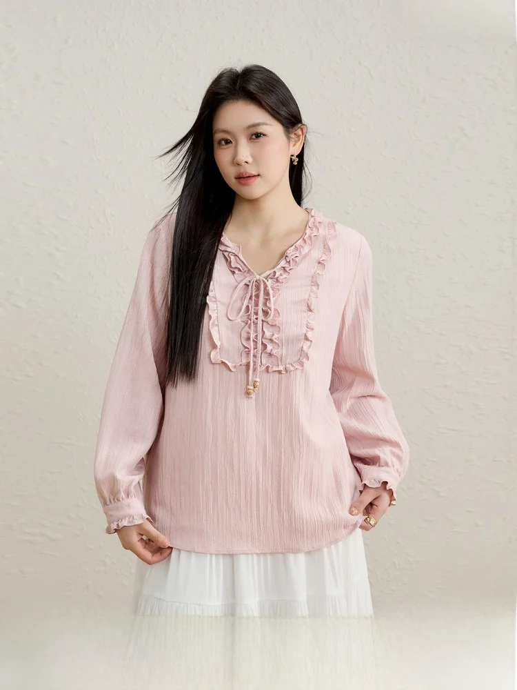 

Faionable V-ne irt Wooden Large Size Women's Clothing Versatile Spring 2026 New Arrival Ele Commute Sle