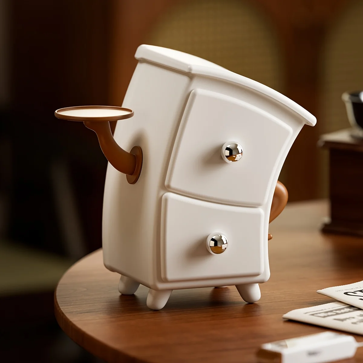 A Cute White-brown Storage Box, A Durable Plastic Desktop Organizer, Suitable for Home Offices, Dressing Tables, Schools - A Multi-functional Decorative Storage Box with Space-saving Design, An Ideal Gift for Christmas and Halloween