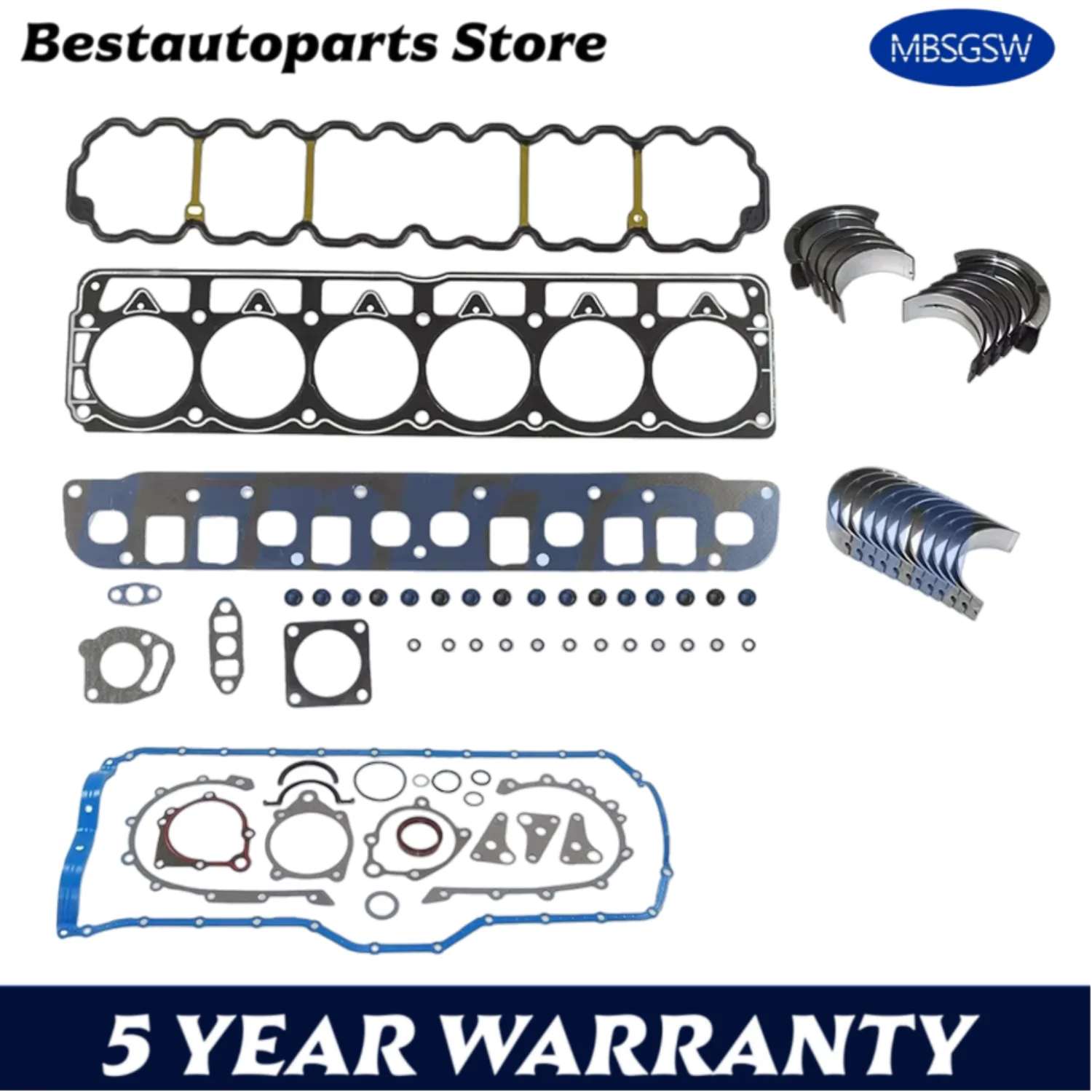 Juego completo de juntas de piezas de motor, anillos de rodamiento de varilla principal compatibles con Gas ERH de 4,0 L para Jeep Cherokee Wrangler Grand Cherokee 4.0L L6 OHV