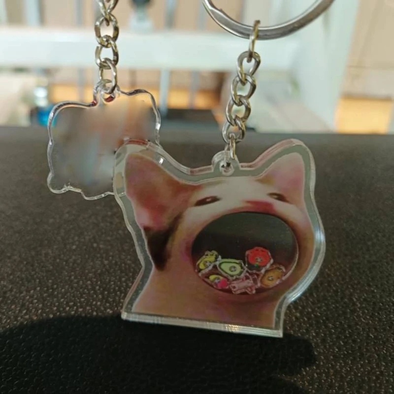 Acrylic Greedy Cat Shaker Pendant Keyring Fashion Acrylic Charm Keychain Car Keys Holder Bag Pendant Handbag Accessories