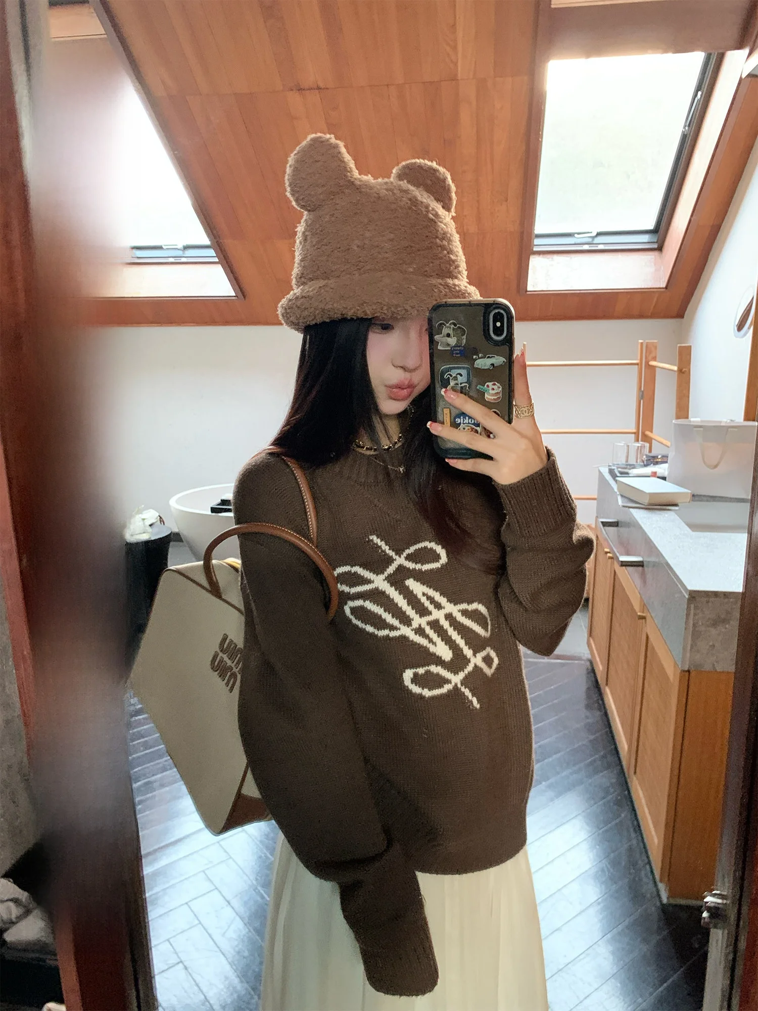 

Yuzuqi tle Women's Knitted Wool Sweater round Ne Pullover Spring Autumn Loose Fit Comfortable Versatile Embroidered Top