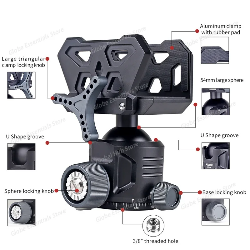 Metal Large Spherical Diameter Spherical Bracket Support Frame, Photography and Video Tripod, Panoramic Head Tripod Accessories