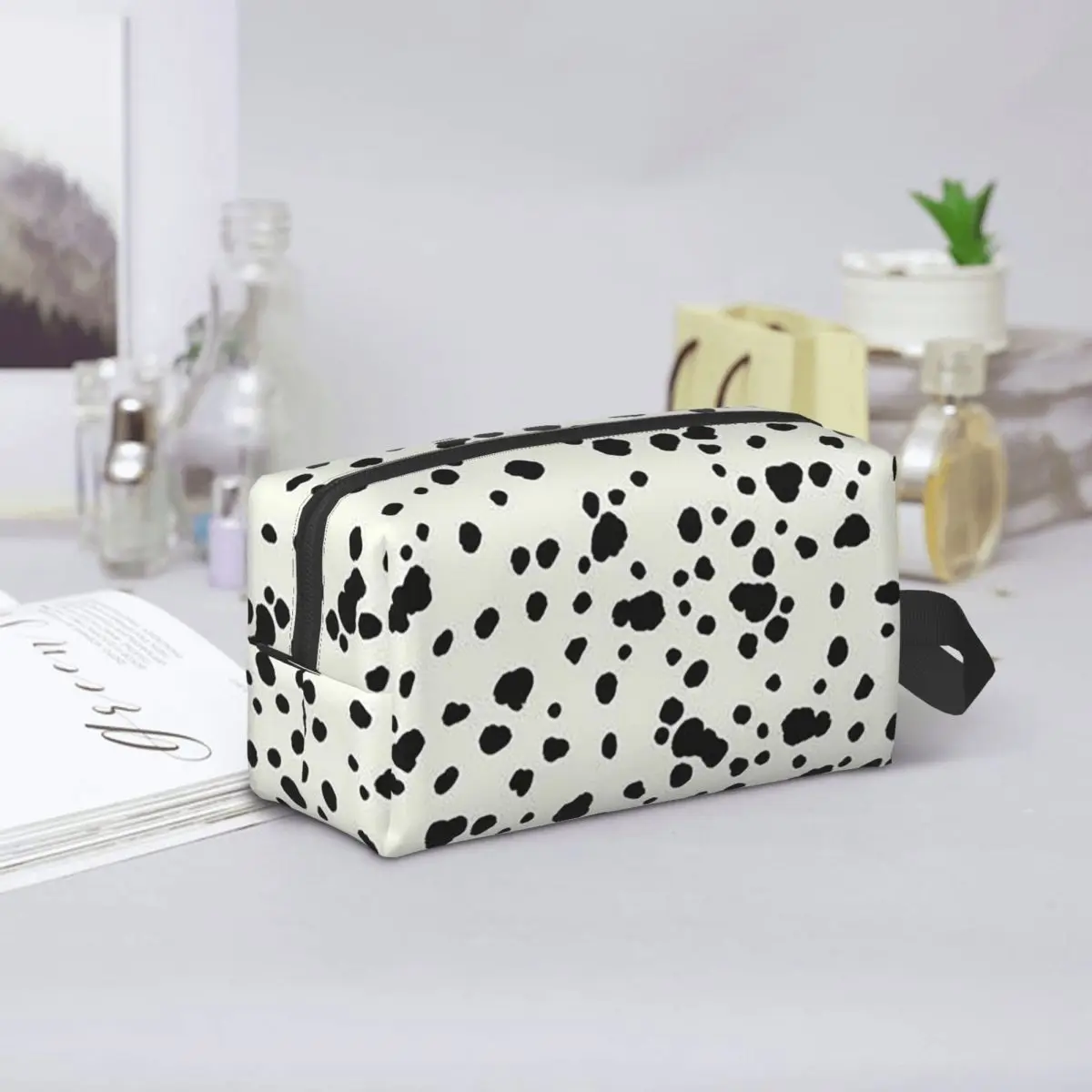 Bolsa de maquillaje con textura de perro dalmático, organizador de cosméticos, kit Dopp, bolsa de cosméticos para mujer, estuche de viaje para lápices de belleza
