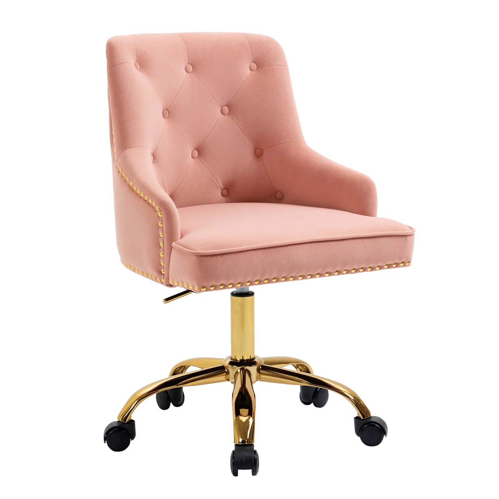 Modern Mid-Back Tufted Office Adjustable Height Computer Chair Velvet Soft Vanity Chair with Rivet and Arm Support Furniture