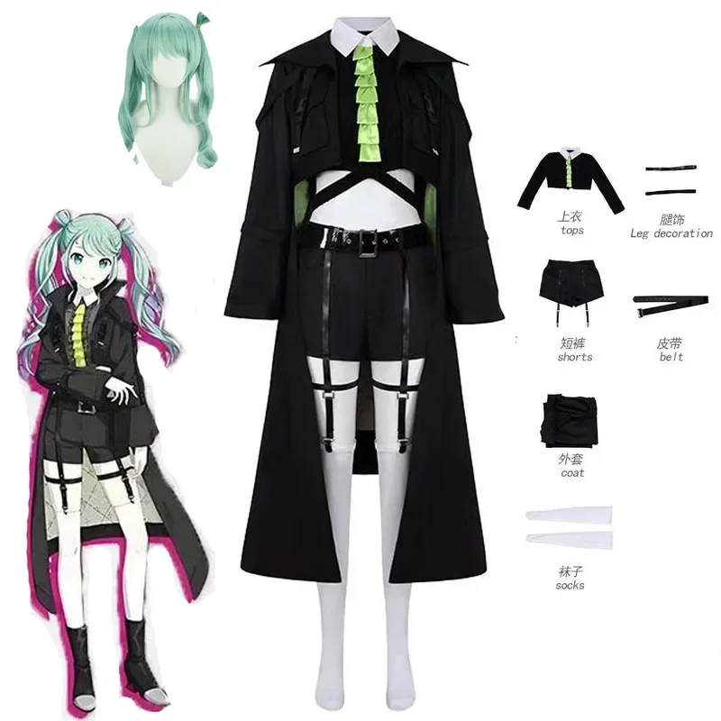 

Third Anniversary Project Sekai Colorful Stage Feat Vivid Bad Squad Miku Outfits Woman Long Windbreaker Open Navel Halloween Wig