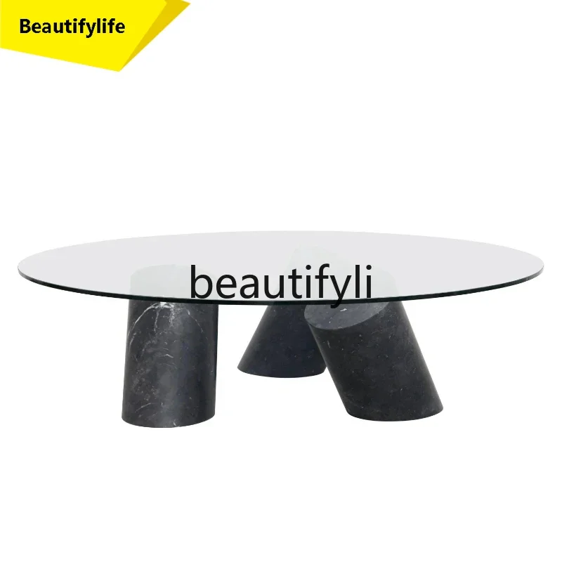 

smt1 Nordic natural marble coffee table light luxury modern creative personality small apartment round glass table