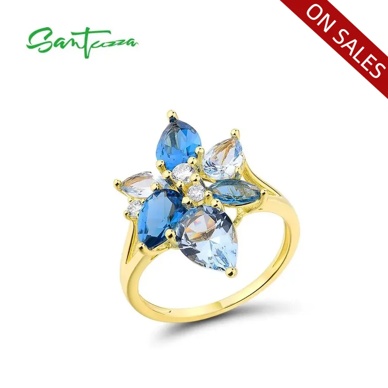 SANTUZZA Silver Rings For Women 925 Sterling Silver Gorgeous Multi Colour Stones Rings Female Fancy Bague Bijoux Fashion Jewelry