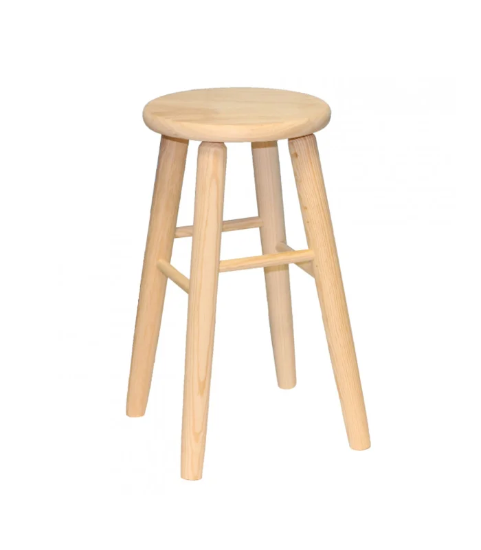 Round stool, round wooden stool with foot rest, 48x24x26.5 cm